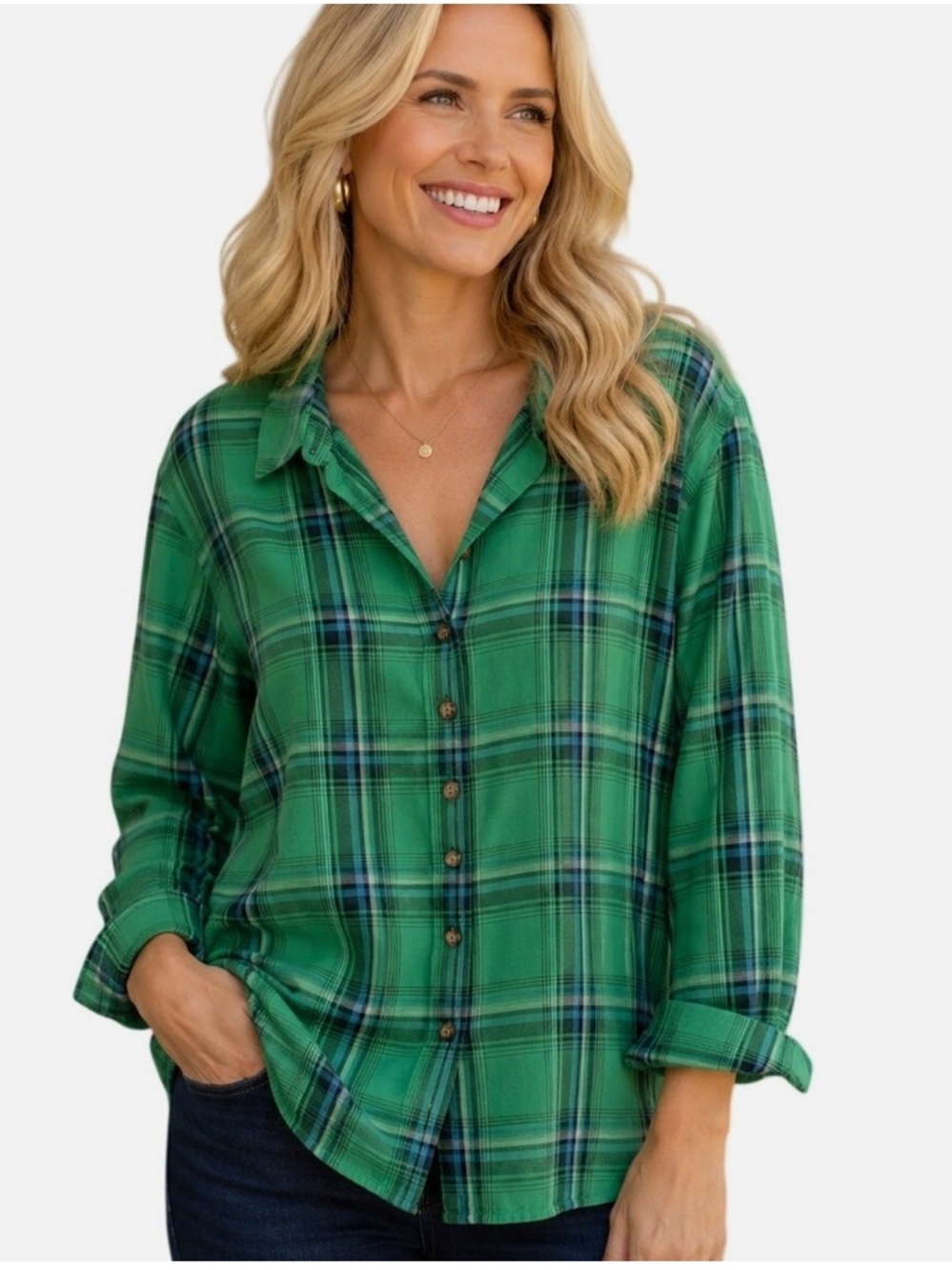 J. Jill Green Plaid Button-Front Shirt - Picture 3 of 5